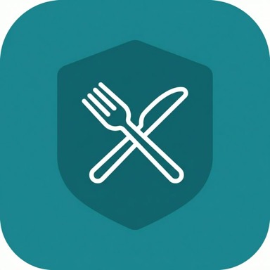 Food Locker app icon: a fork and knife over a shield on a teal rounded square.