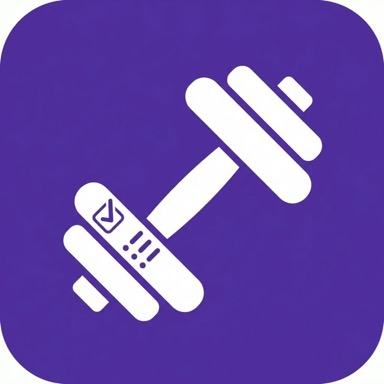 Iron Log app icon: a white dumbbell on a deep-purple rounded square.